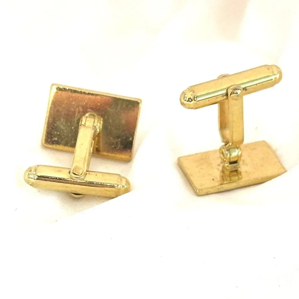 Gold Tone Cufflink with White Lattice Print